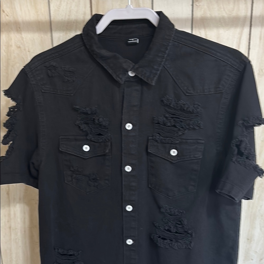 Black Casual Button Down Shirt - Picture 2 of 5